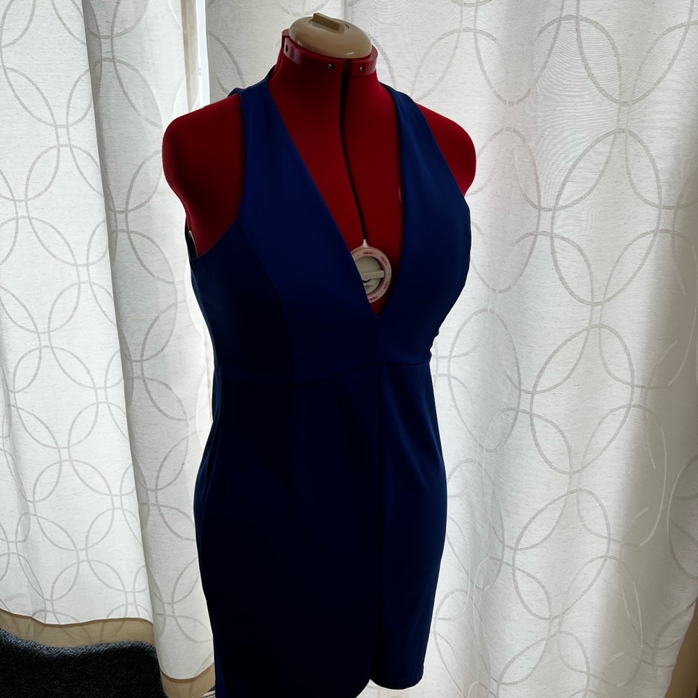 Blue deep vneck dress